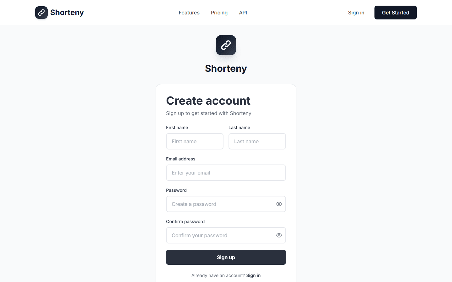 Create account — registration flow